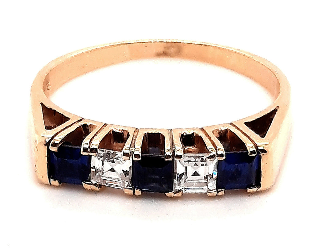 Sapphire and Cubic Zirconia Yellow Gold Ring