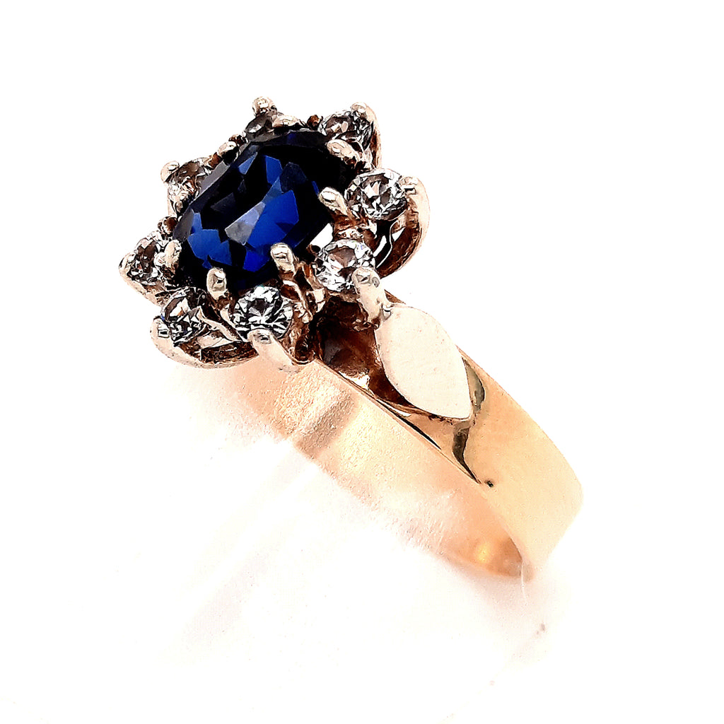 Sapphire and Cubic Zirconia Yellow and White Gold Ring