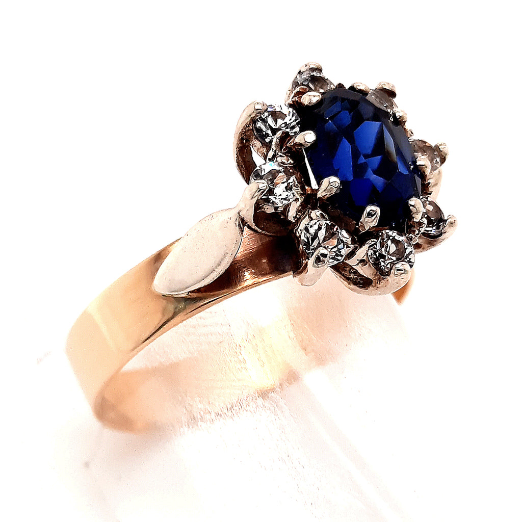 Sapphire and Cubic Zirconia Yellow and White Gold Ring