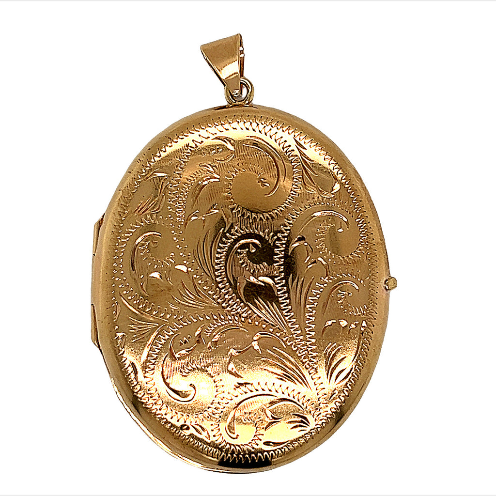 Yellow Gold Locket Pendant with Hand engraved Front