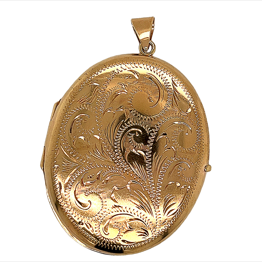 Yellow Gold Locket Pendant with Hand engraved Front