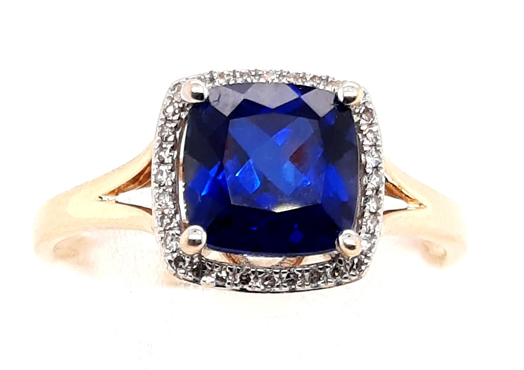Sapphire & Diamond Halo Yellow Gold Ring