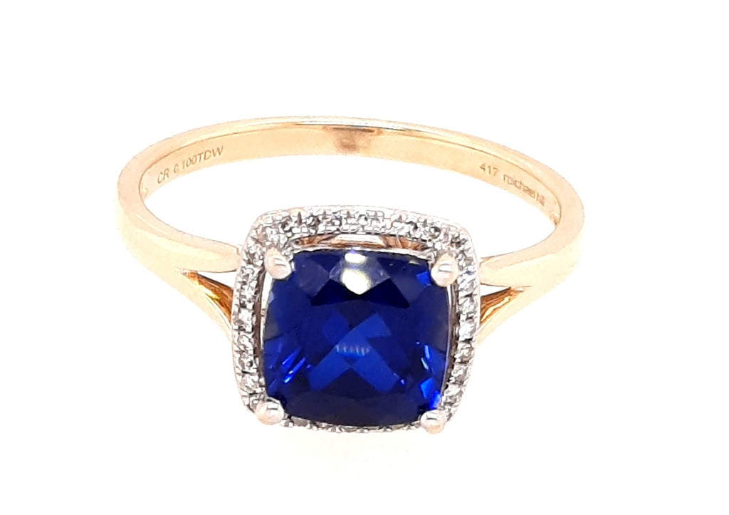 Sapphire & Diamond Halo Yellow Gold Ring