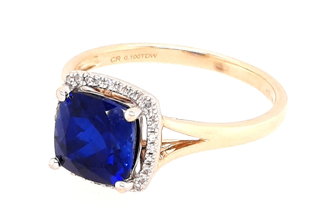 Sapphire & Diamond Halo Yellow Gold Ring