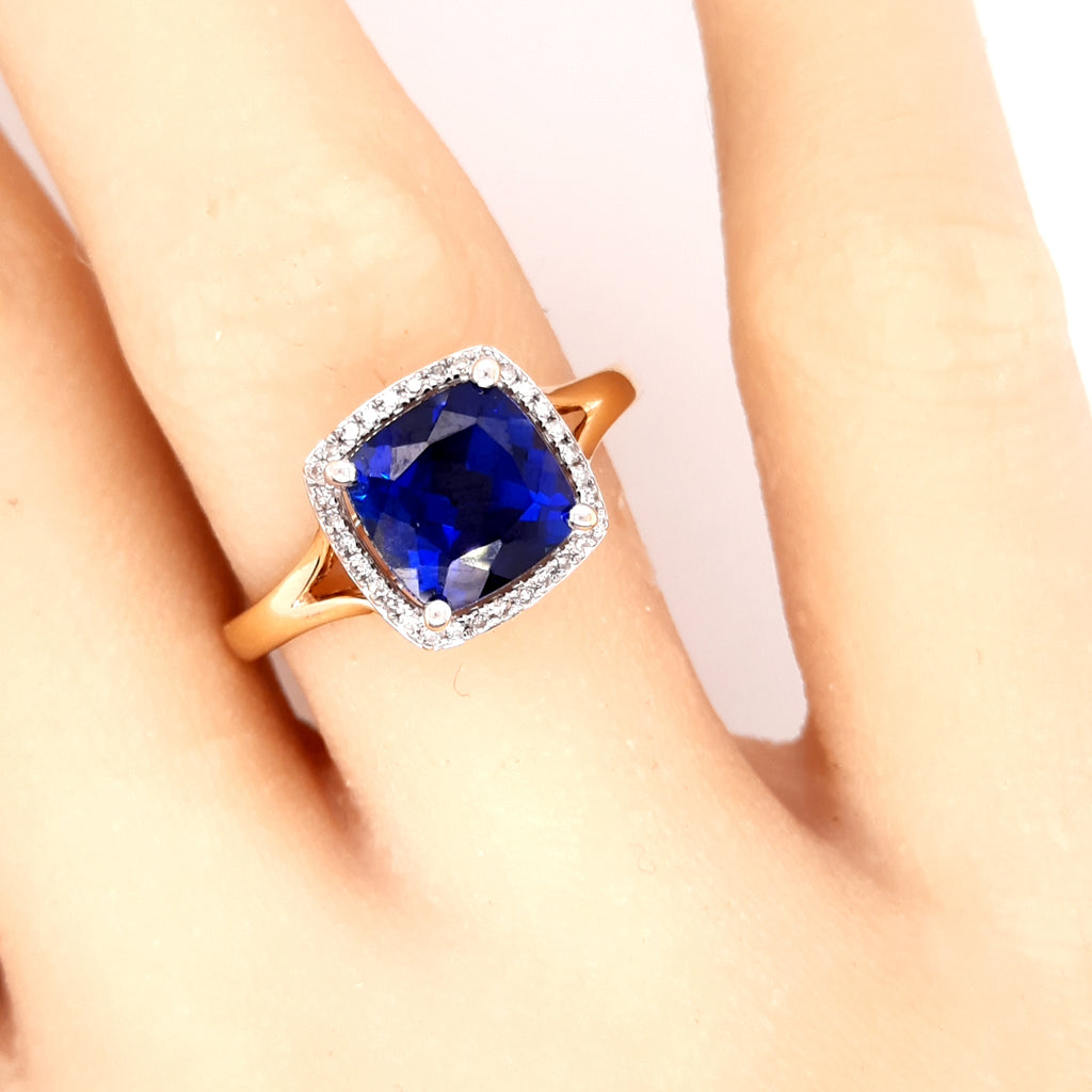 Sapphire & Diamond Halo Yellow Gold Ring