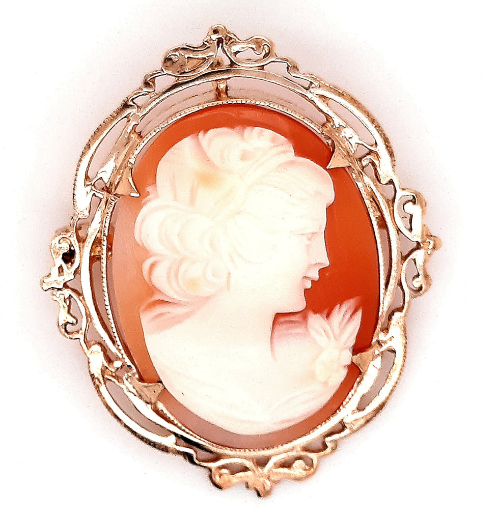Vintage Yellow Gold Cameo Portrait Brooch