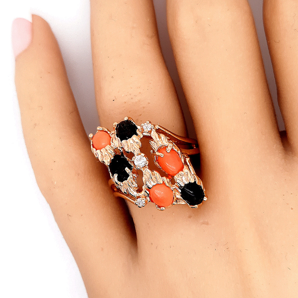 Coral & Diamond 14ct Yellow Gold Dress Ring