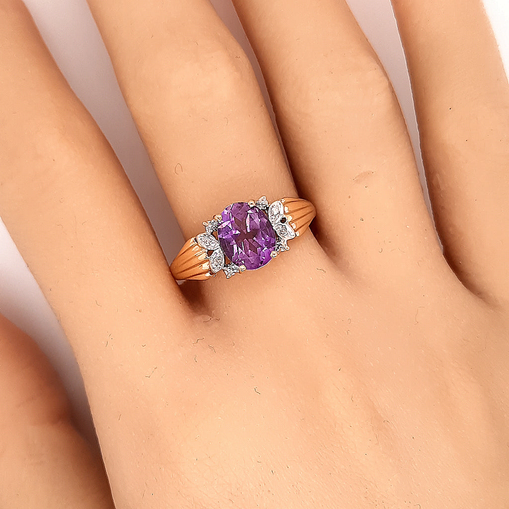 Amethyst & Diamond Yellow Gold Ring