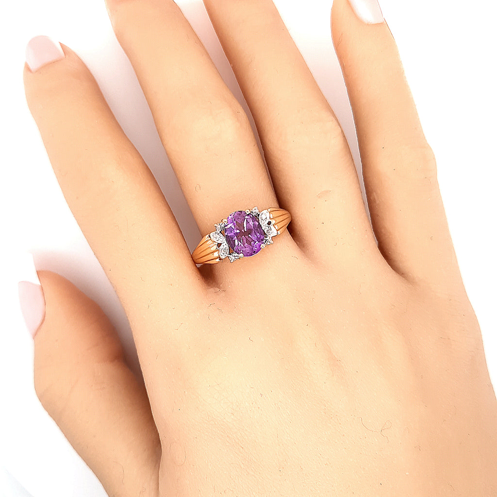 Amethyst & Diamond Yellow Gold Ring