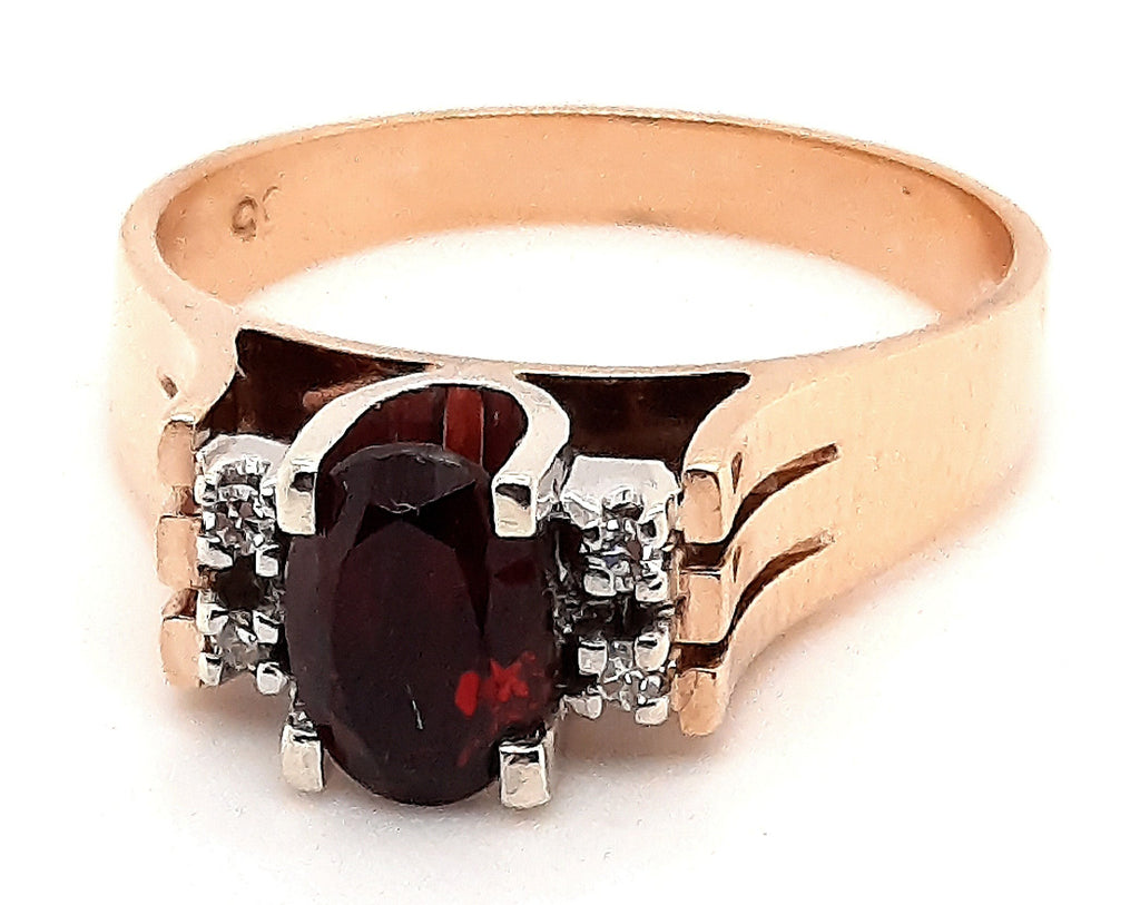 Garnet & Diamond Yellow & White Gold Ring