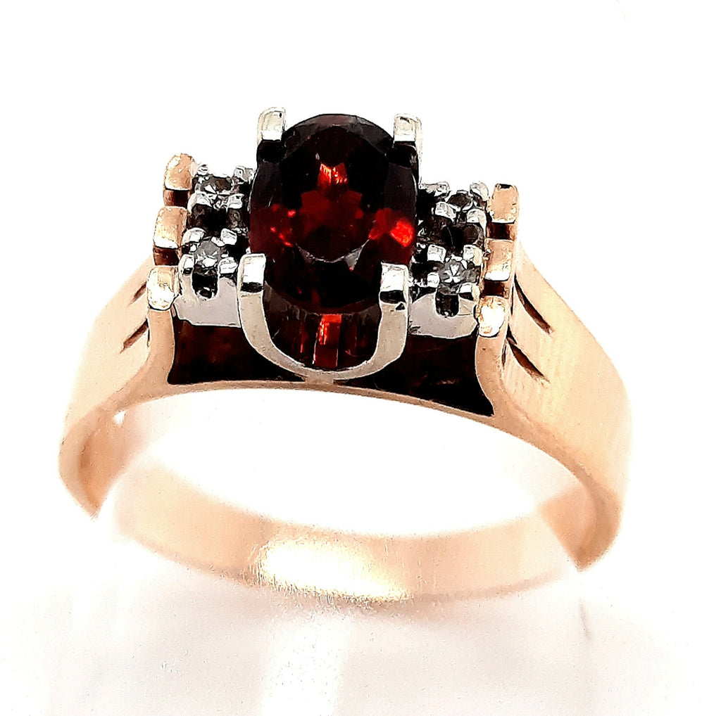 Garnet & Diamond Yellow & White Gold Ring