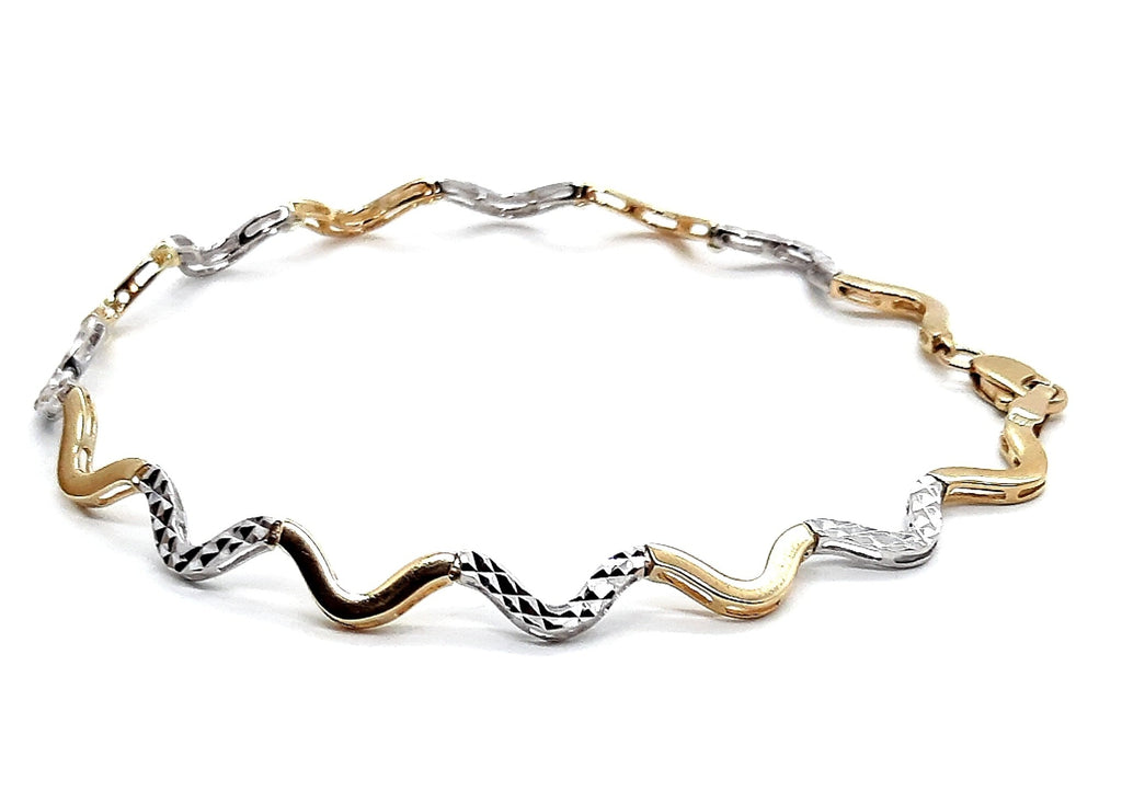 Yellow and White Gold Wave Link Bracelet