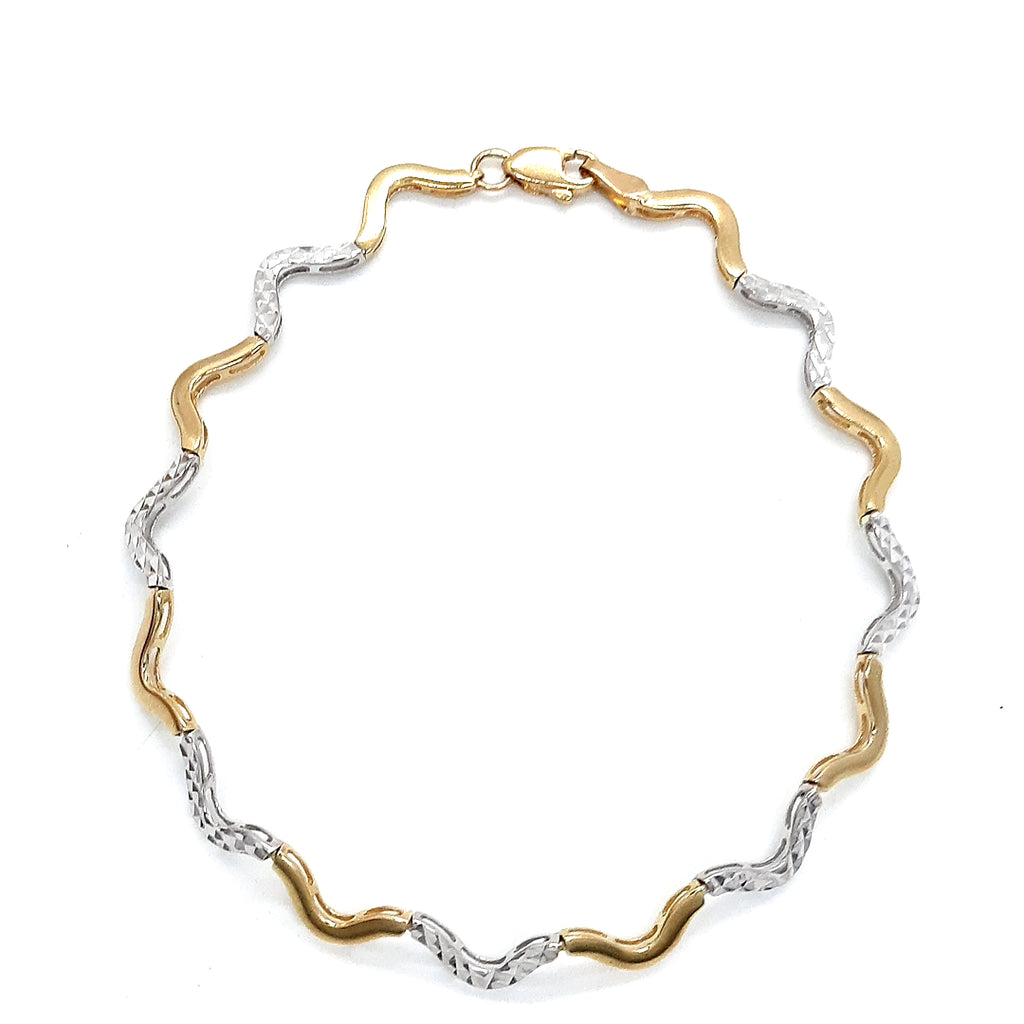 Yellow and White Gold Wave Link Bracelet