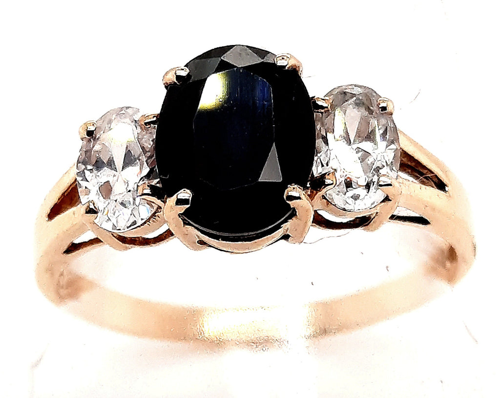 Sapphire and Cubic Zirconia Yellow Gold Trilogy Ring