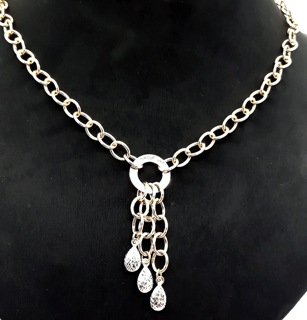 9ct Yellow & White Gold Chain Necklace with Fob Style Pendant