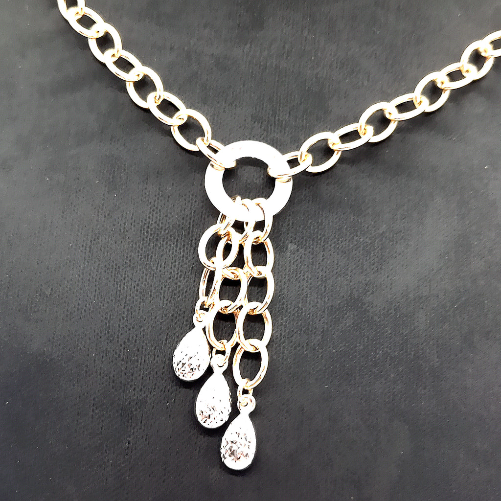 9ct Yellow & White Gold Chain Necklace with Fob Style Pendant