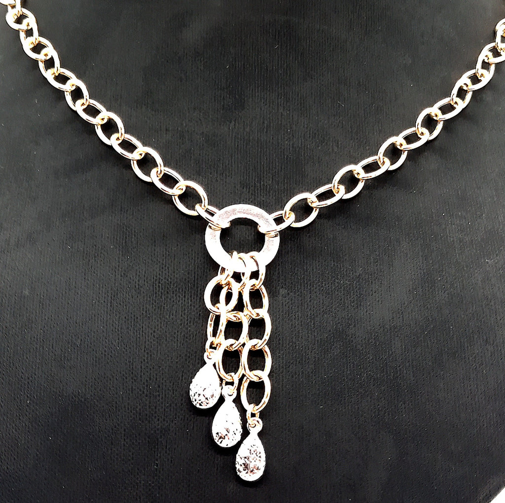 9ct Yellow & White Gold Chain Necklace with Fob Style Pendant