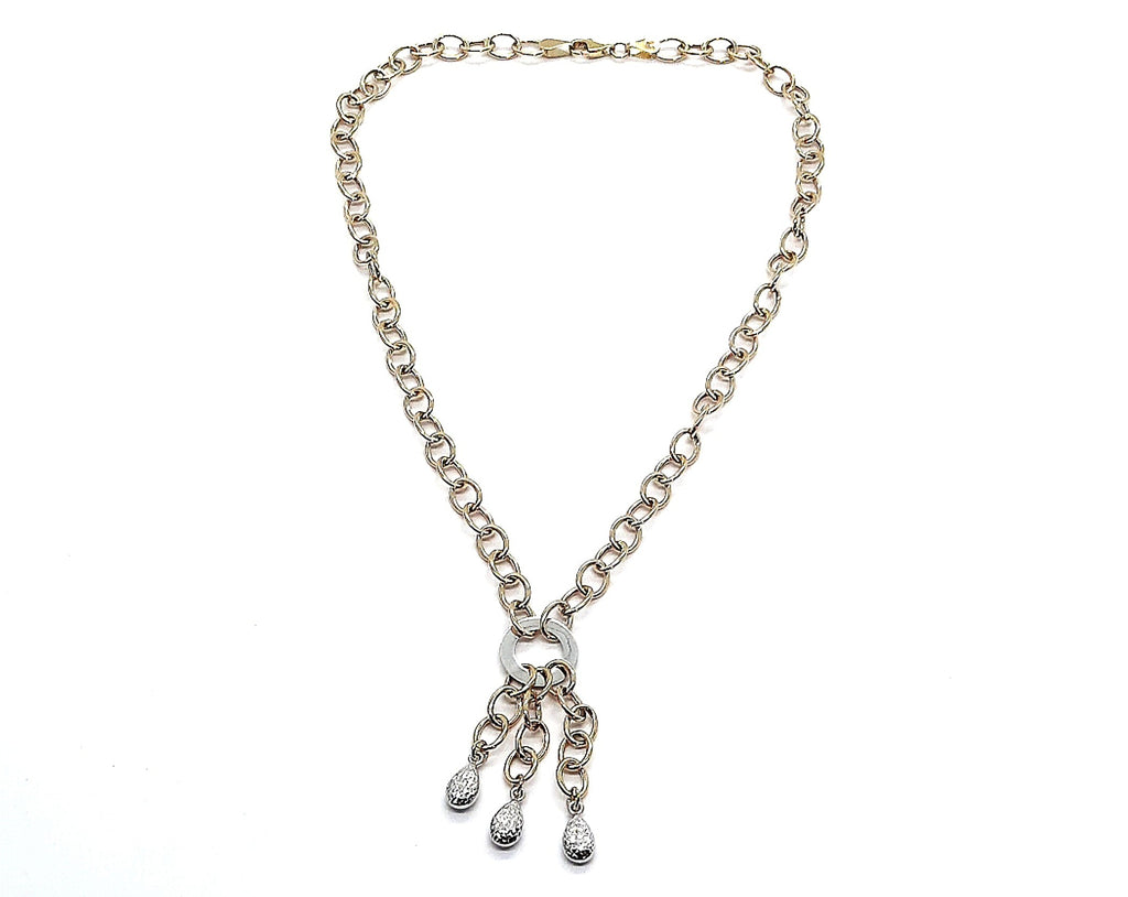 9ct Yellow & White Gold Chain Necklace with Fob Style Pendant