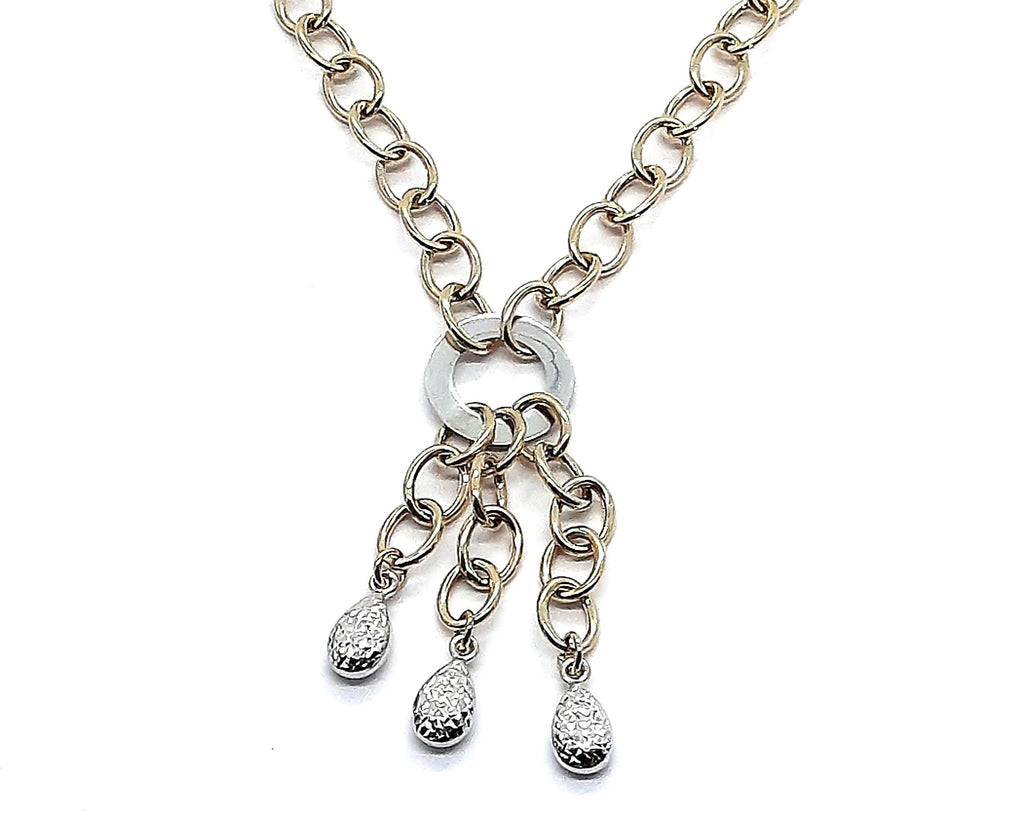 9ct Yellow & White Gold Chain Necklace with Fob Style Pendant