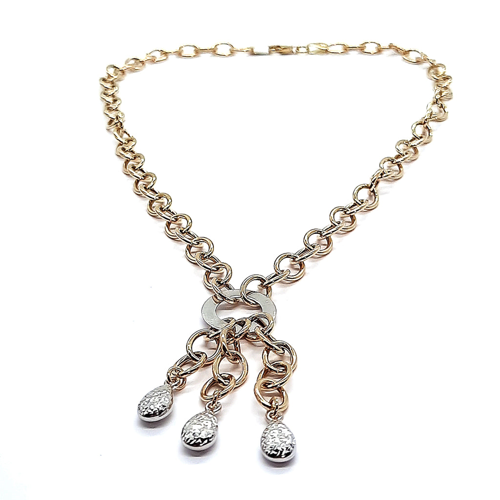 9ct Yellow & White Gold Chain Necklace with Fob Style Pendant