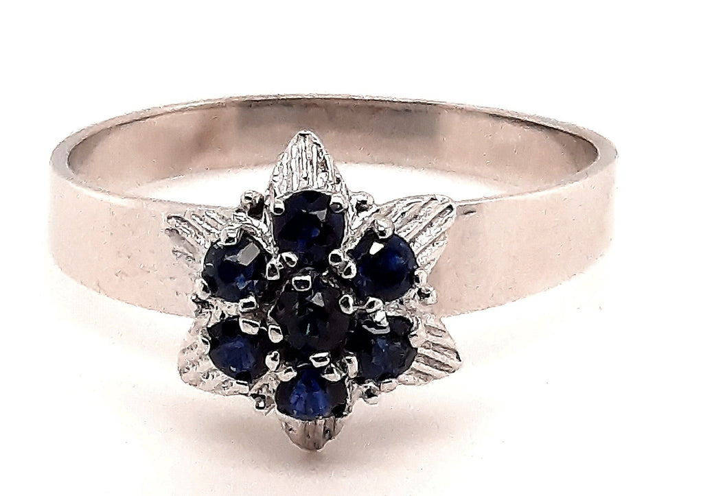 Sapphire 9ct White Gold Flower Ring