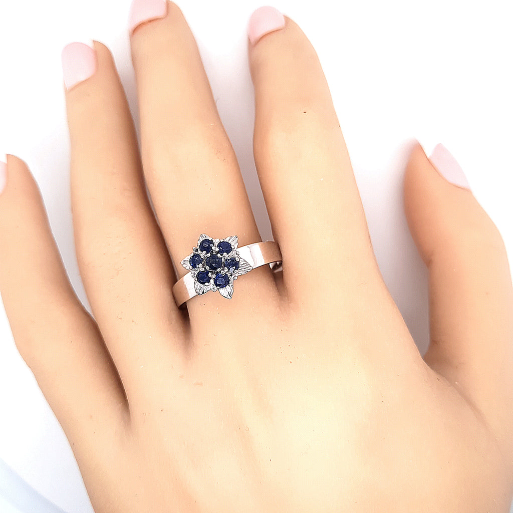 Sapphire 9ct White Gold Flower Ring