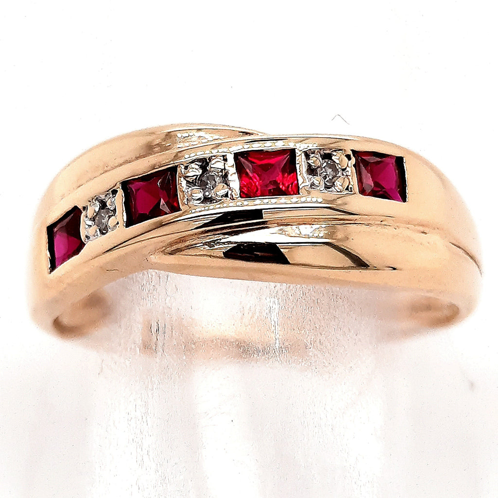 Ruby & Diamond Yellow Gold Crossover Ring 