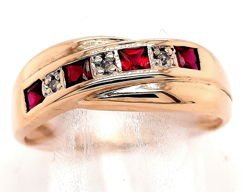 Ruby & Diamond Yellow Gold Crossover Ring 