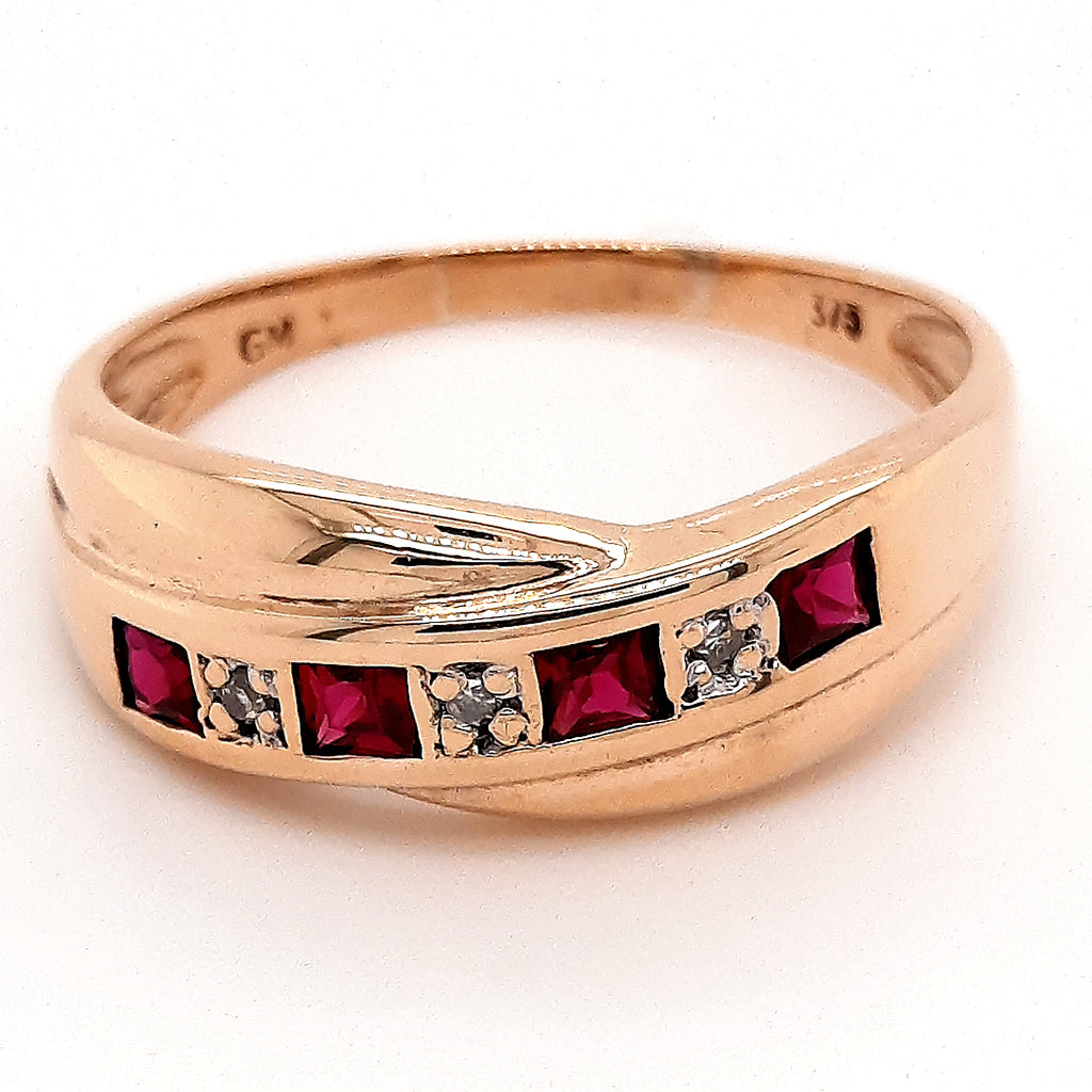 Ruby & Diamond Yellow Gold Crossover Ring 