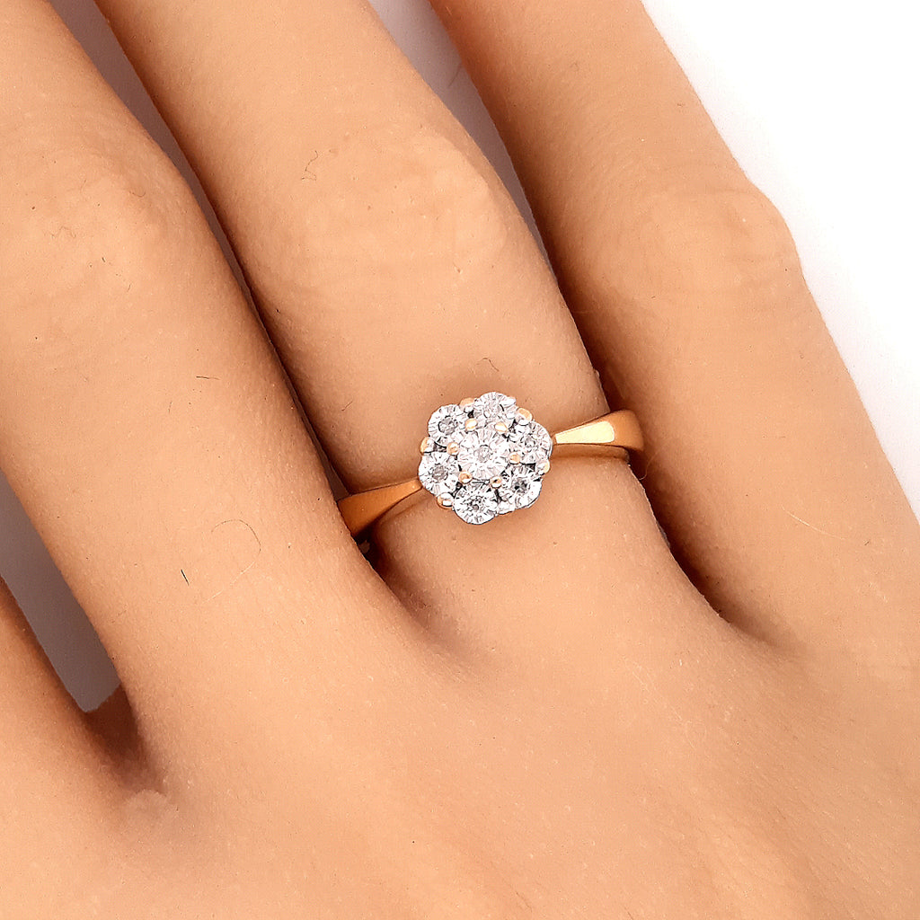 Diamond 9ct Yellow Gold Cluster Ring