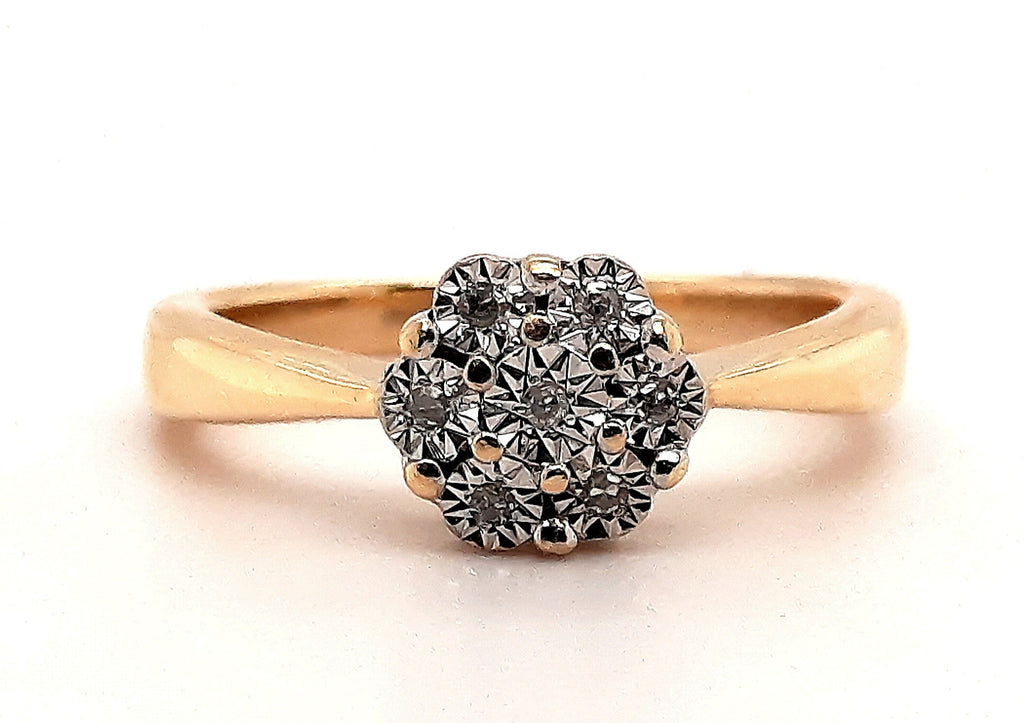 Diamond 9ct Yellow Gold Cluster Ring