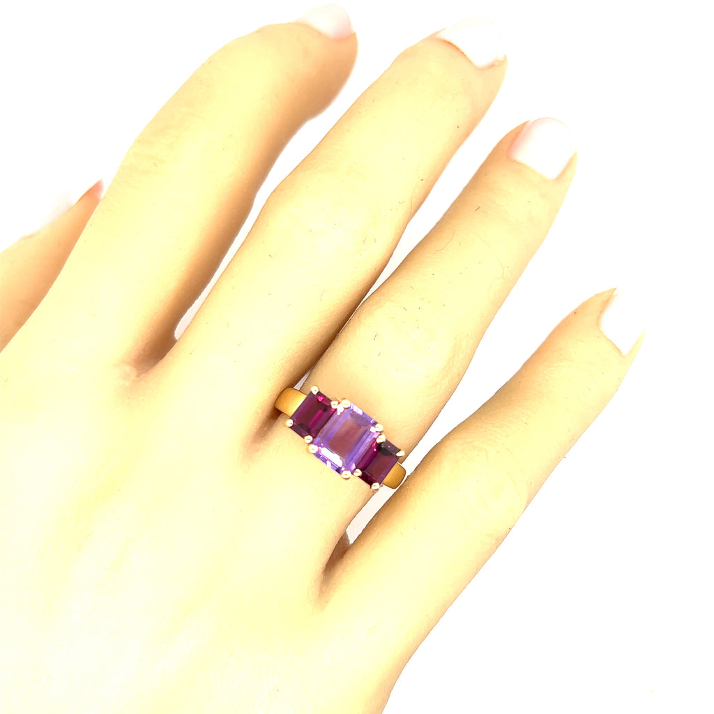 Amethyst & Garnet 9ct Yellow Gold Ring