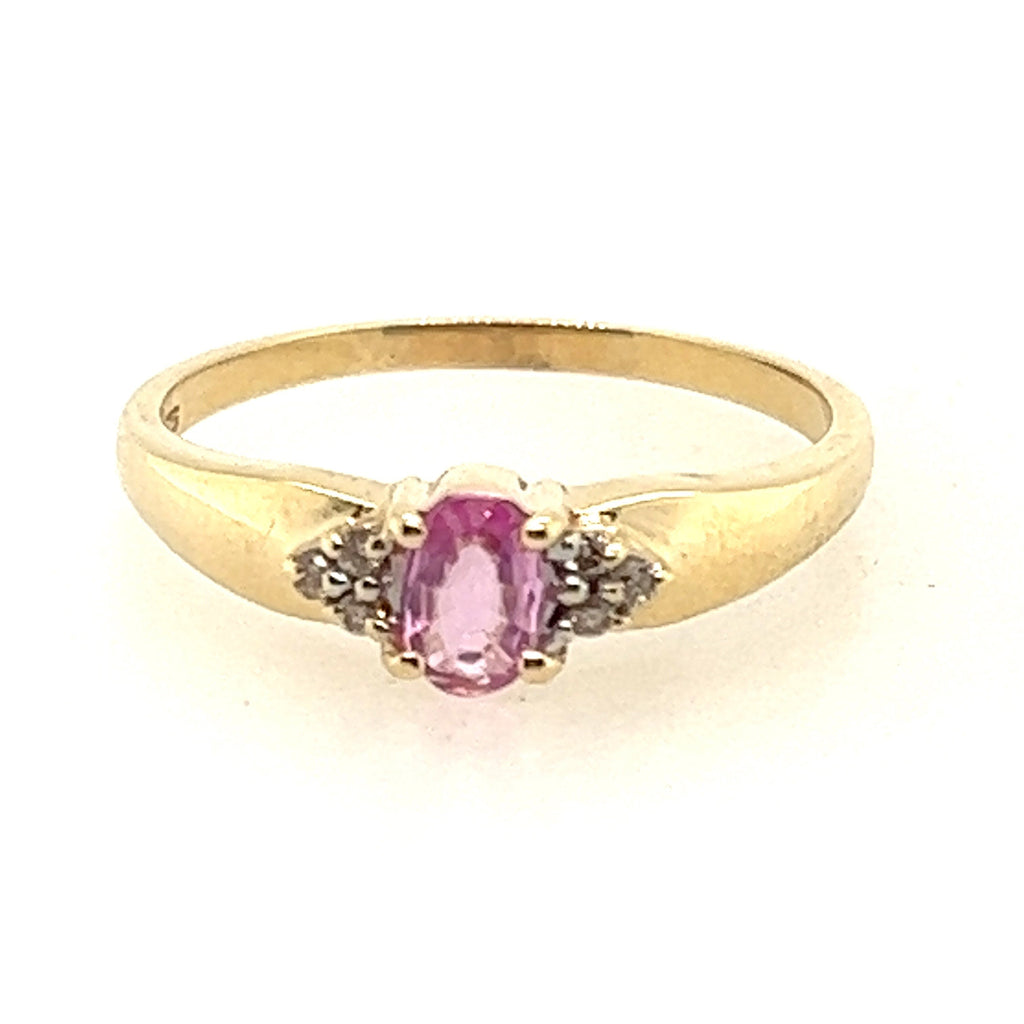 Pink Sapphire & Diamond 9ct Yellow Gold Ring