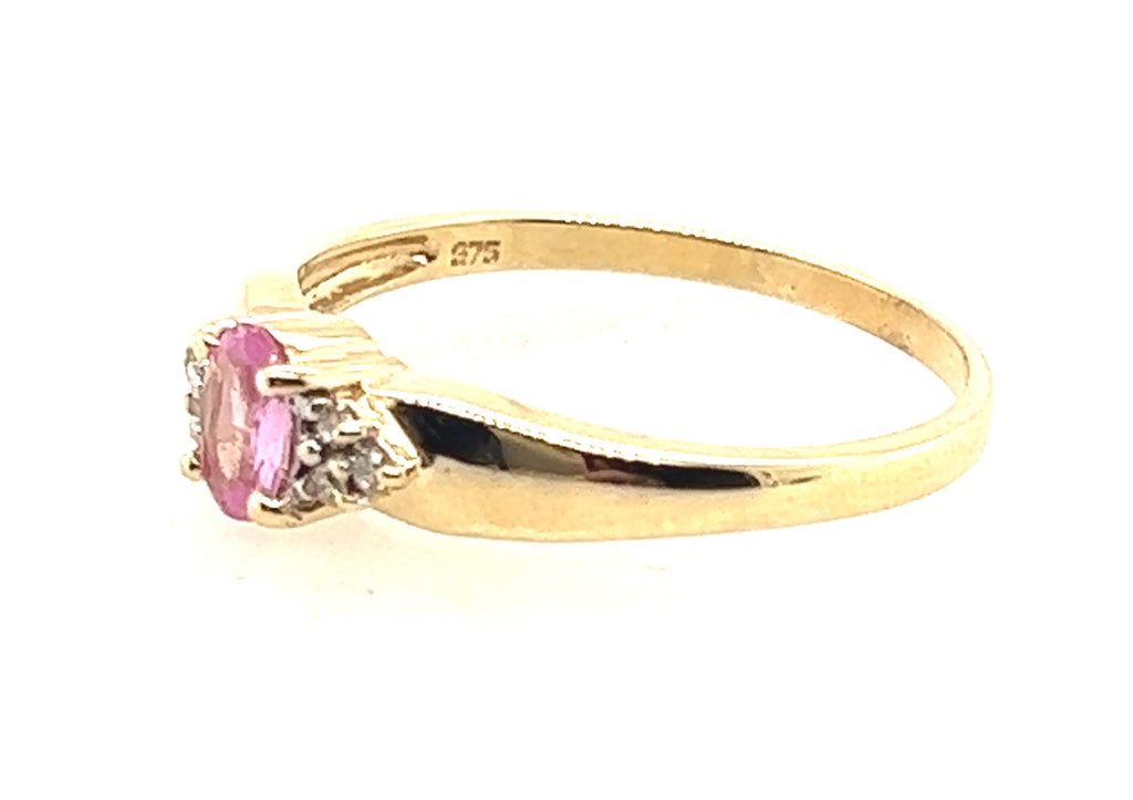 Pink Sapphire & Diamond 9ct Yellow Gold Ring