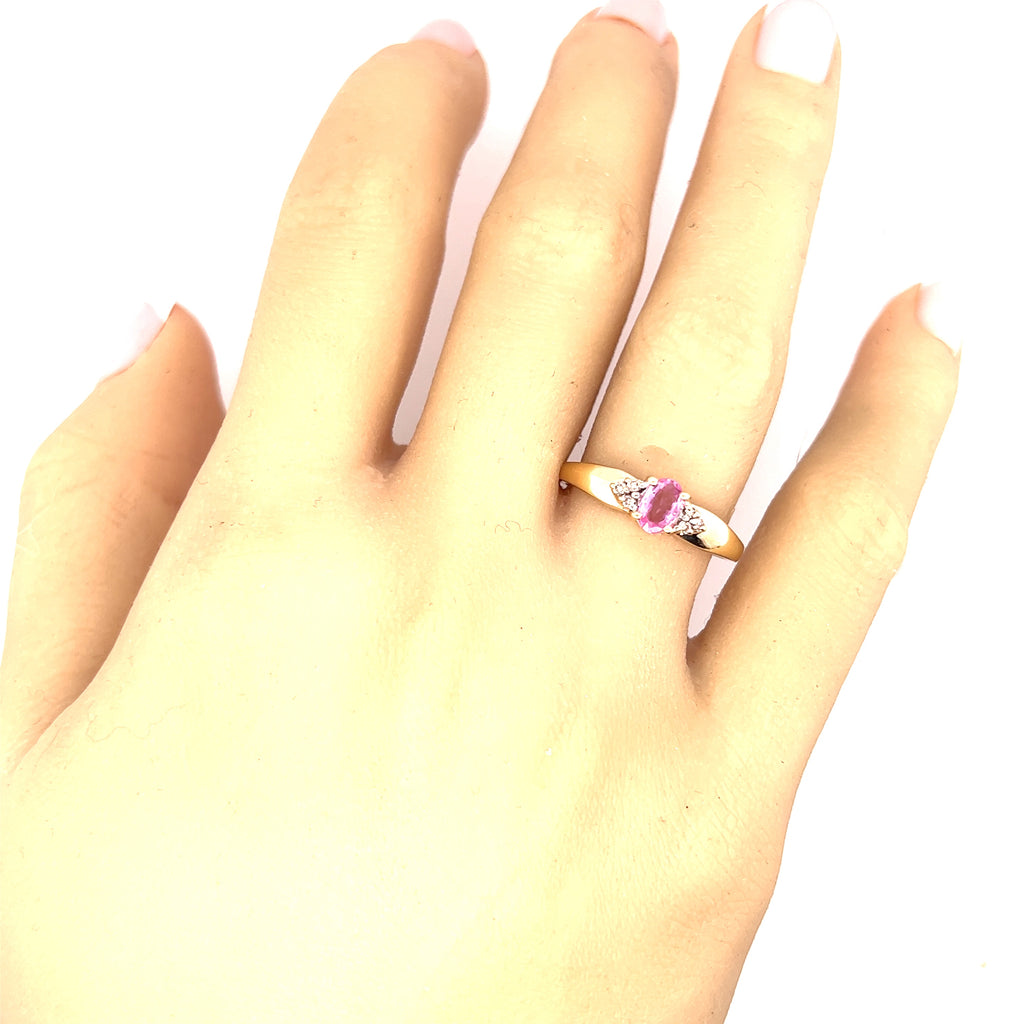 Pink Sapphire & Diamond 9ct Yellow Gold Ring