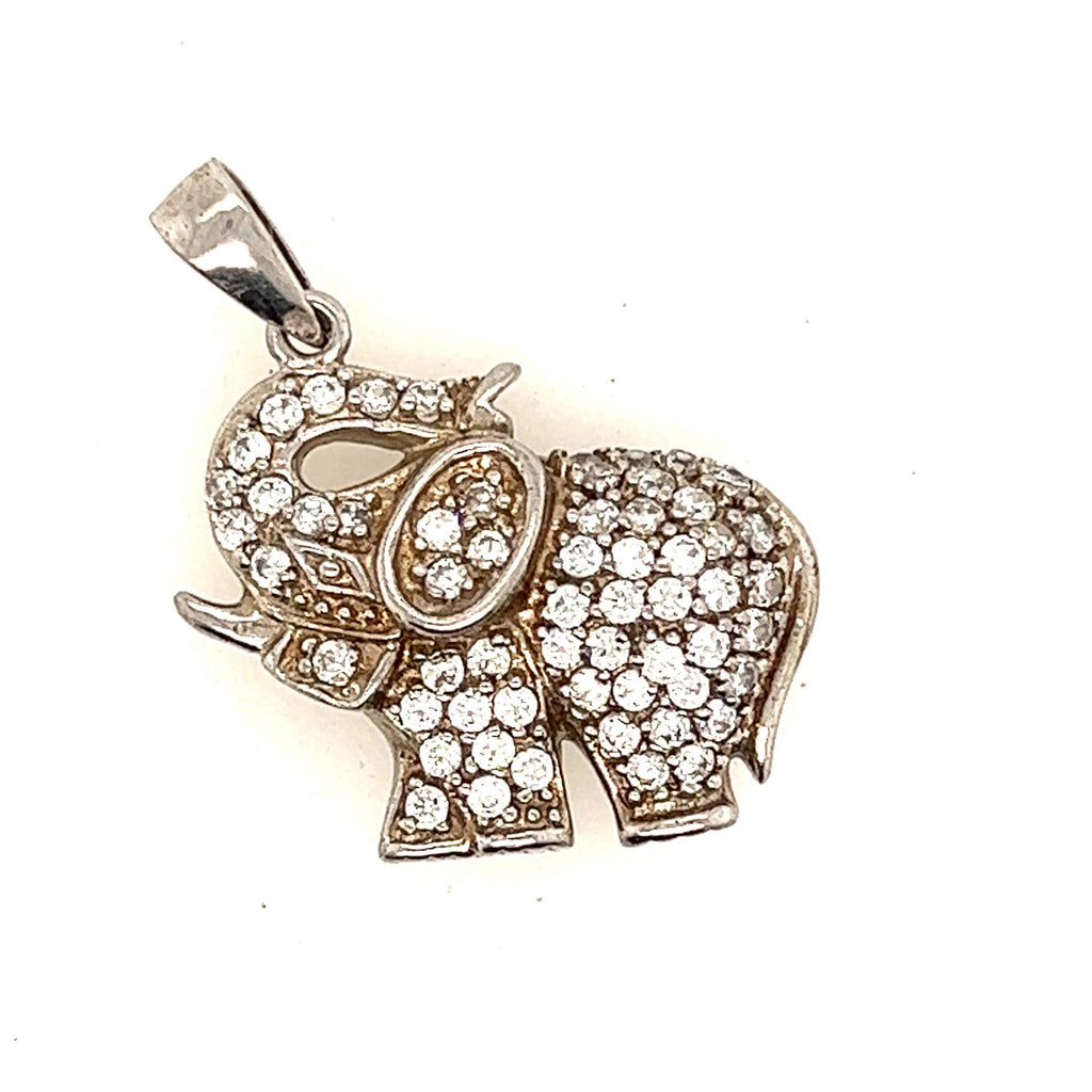 925 Sterling Silver Elephant Pendant with Cubic Zirconia CZ Gemstones