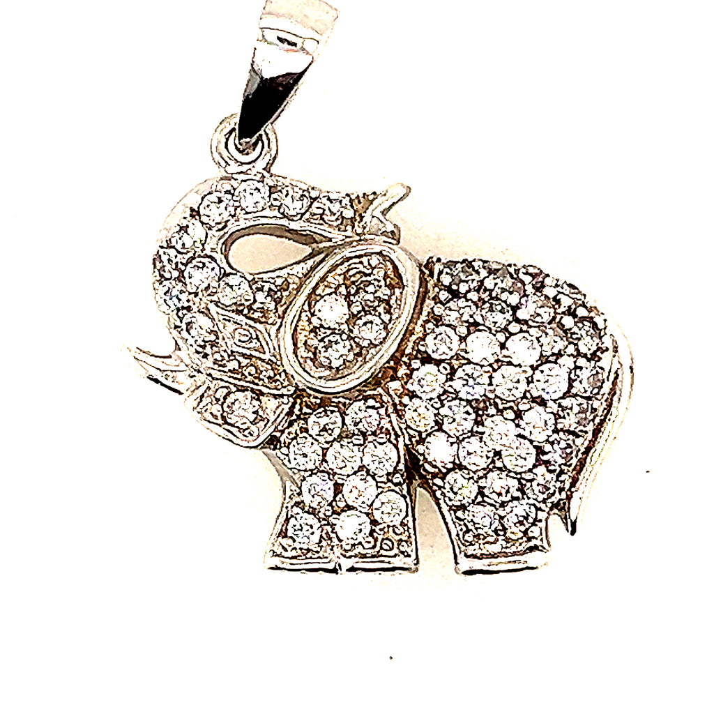 925 Sterling Silver Elephant Pendant with Cubic Zirconia CZ Gemstones