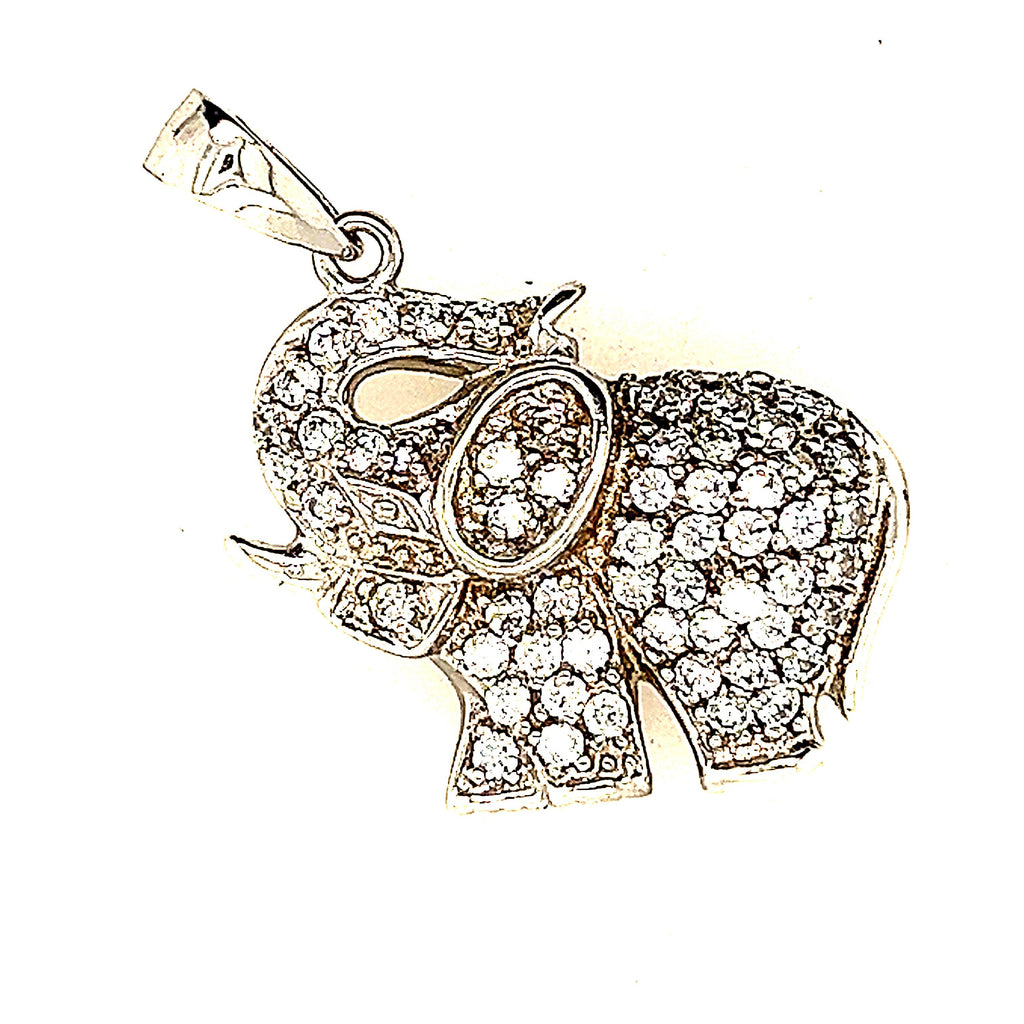 925 Sterling Silver Elephant Pendant with Cubic Zirconia CZ Gemstones