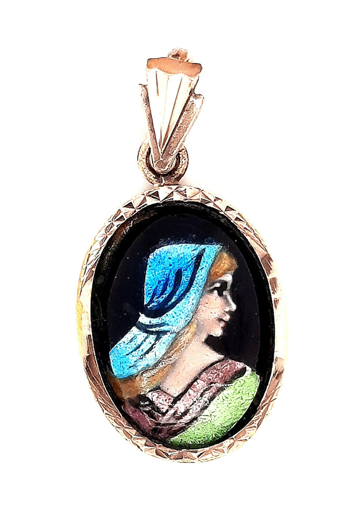 Gold Plated Vintage Pendant with Woman's Portrait