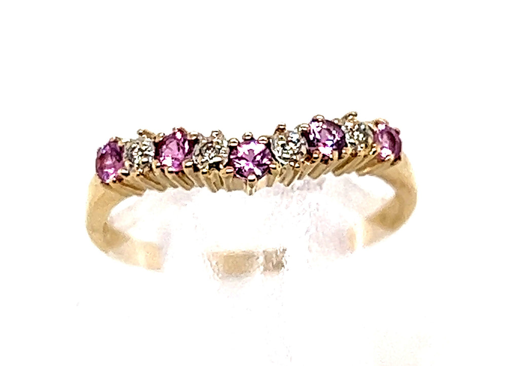 Pink Sapphire & Diamond Yellow Gold Ring