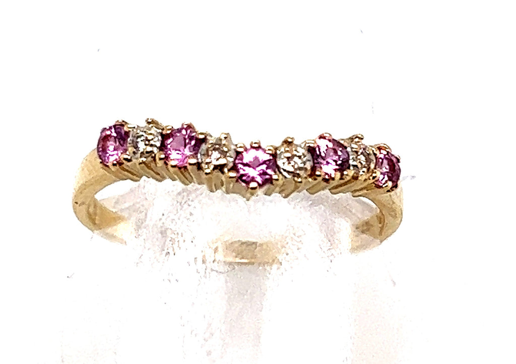 Pink Sapphire & Diamond Yellow Gold Ring