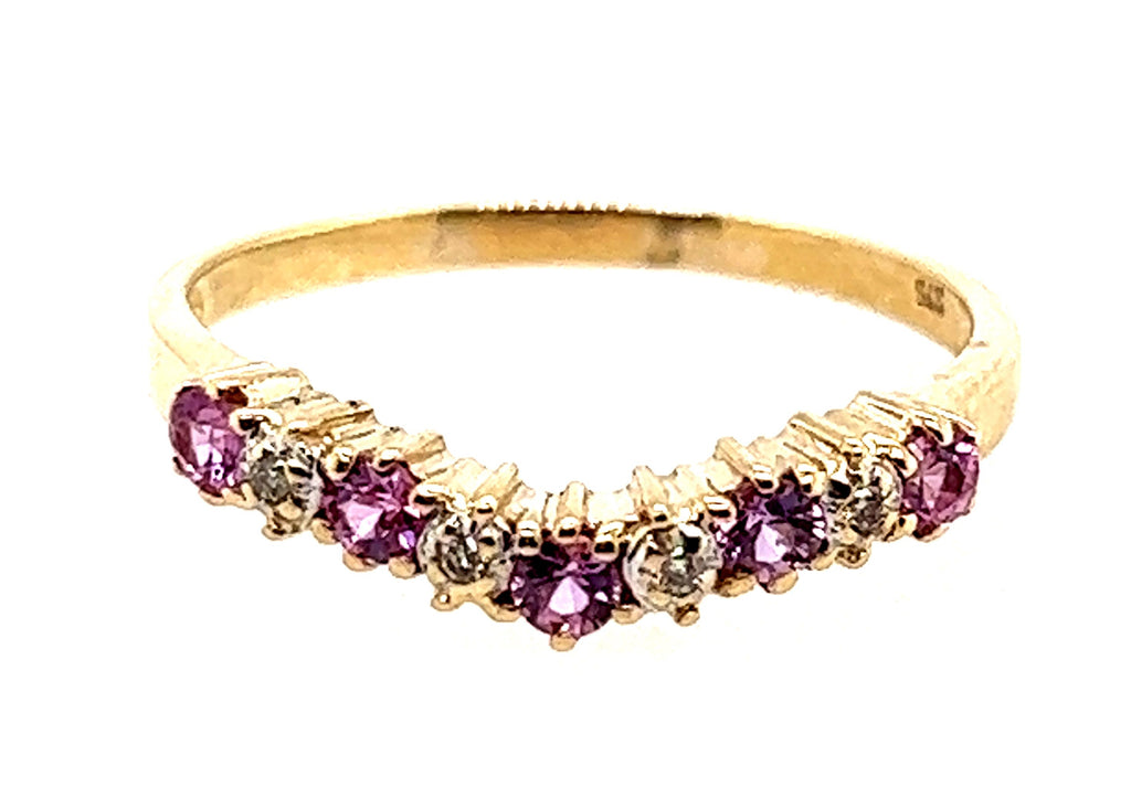 Pink Sapphire & Diamond Yellow Gold Ring