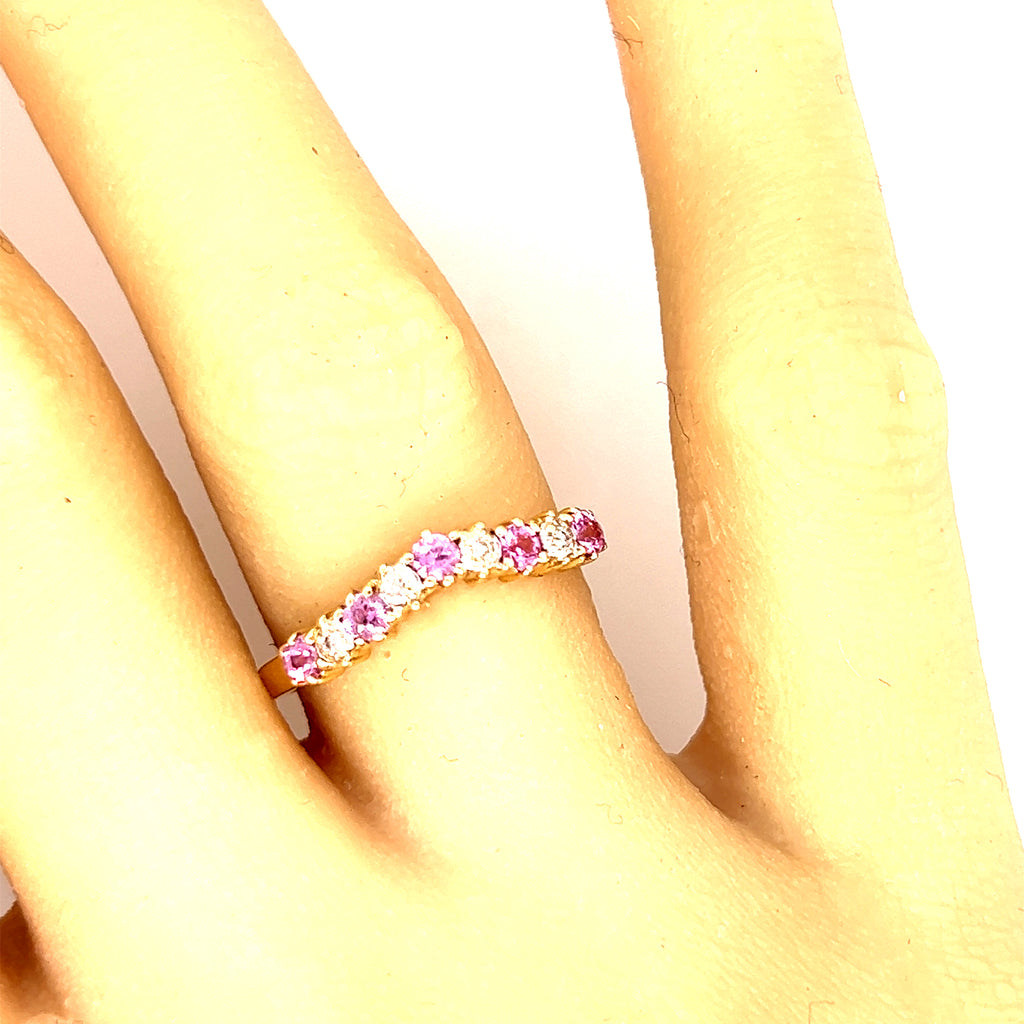 Pink Sapphire & Diamond Yellow Gold Ring