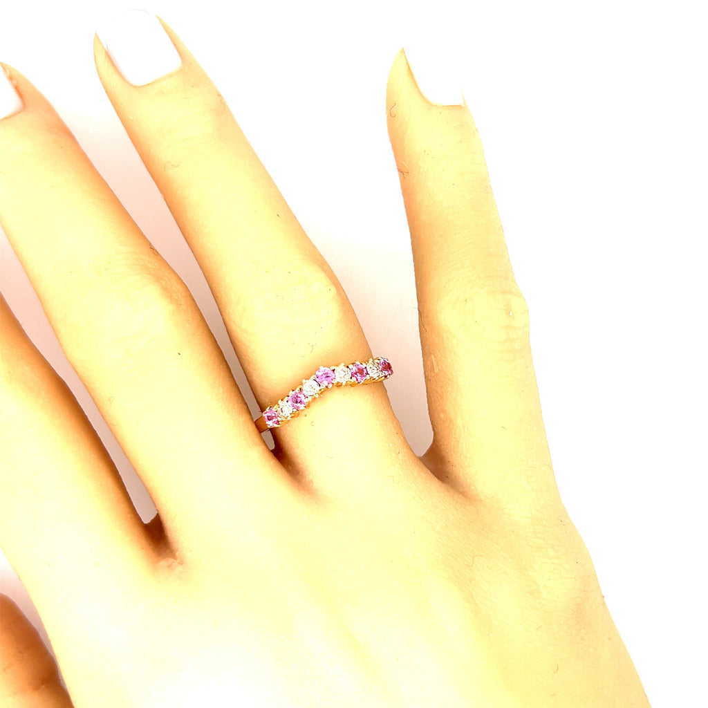 Pink Sapphire & Diamond Yellow Gold Ring