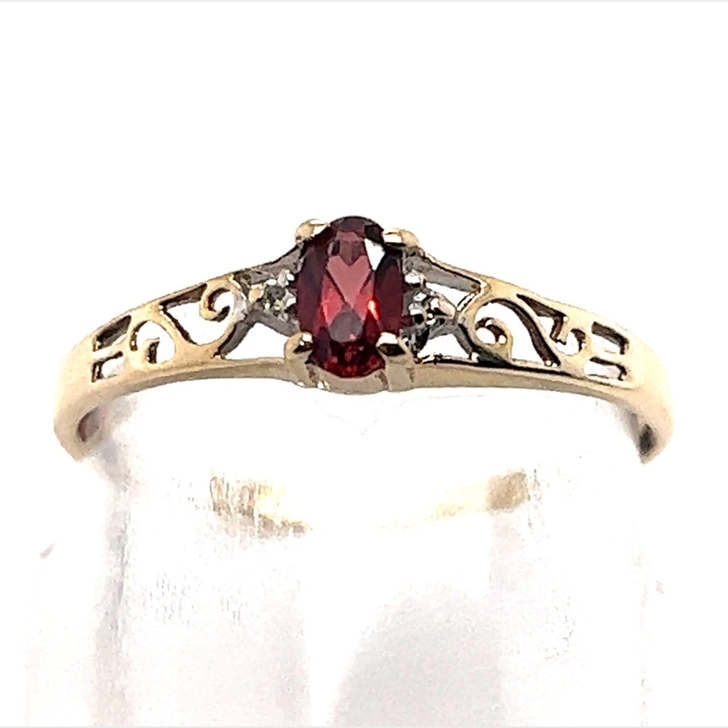 Garnet & Diamond Yellow Gold Ring