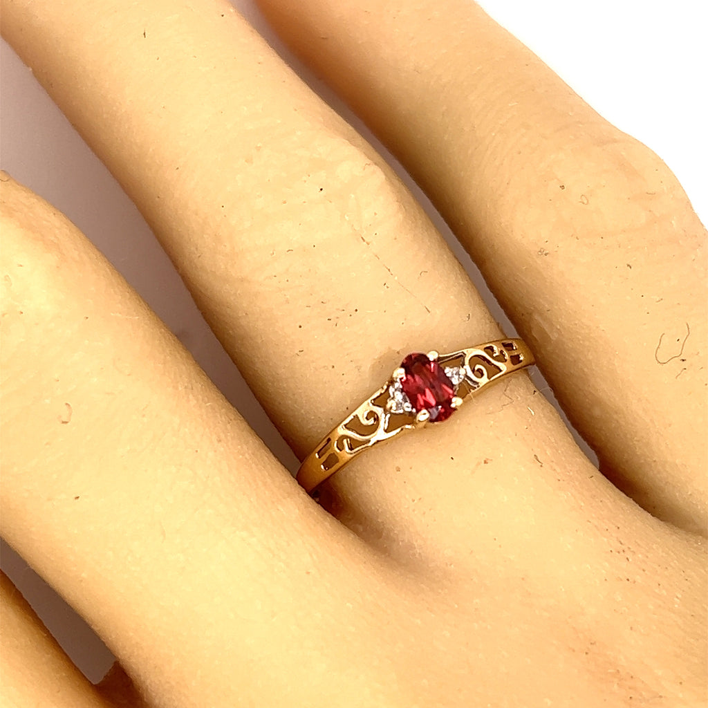 Garnet & Diamond Yellow Gold Ring