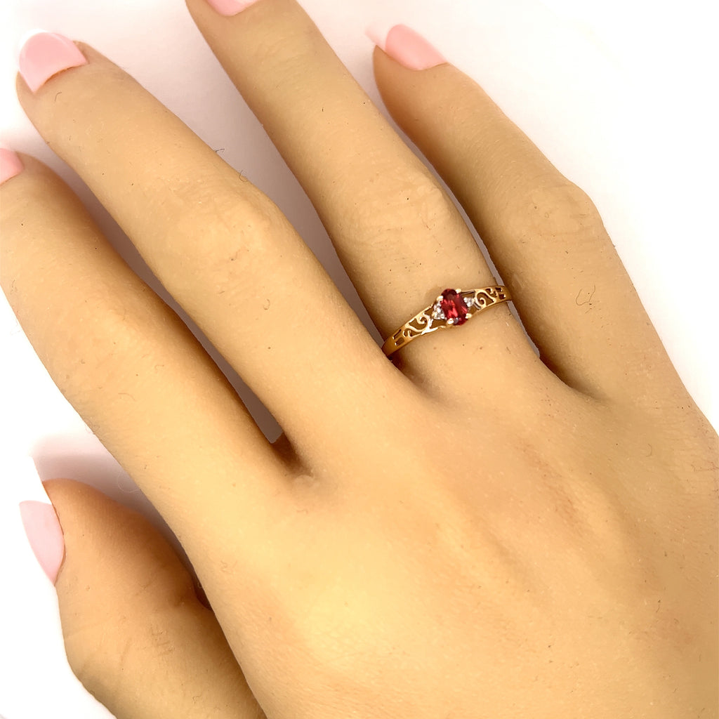 Garnet & Diamond Yellow Gold Ring