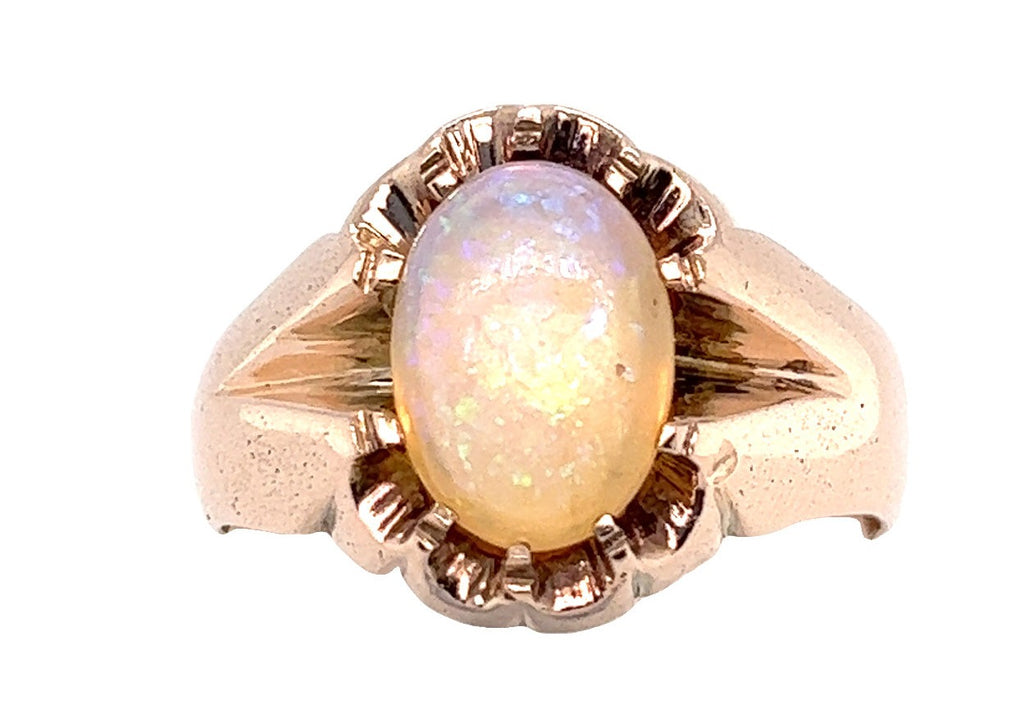 Yellow Gold & White Crystal Opal Ring