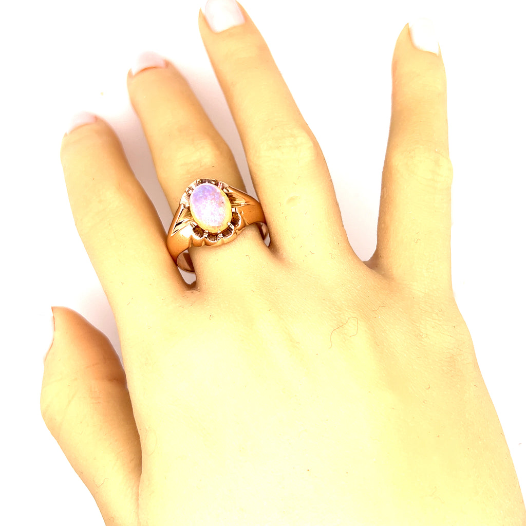 Yellow Gold & White Crystal Opal Ring