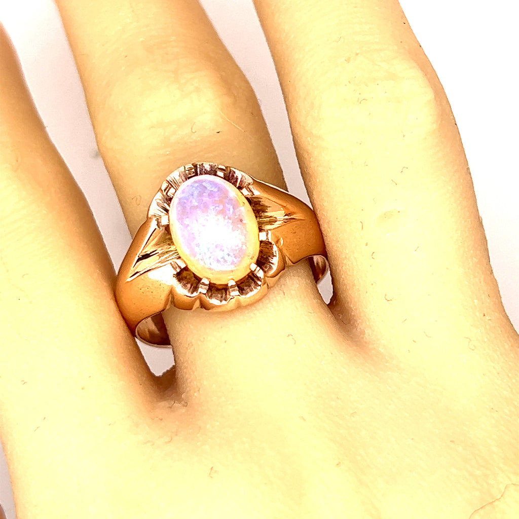 Yellow Gold & White Crystal Opal Ring